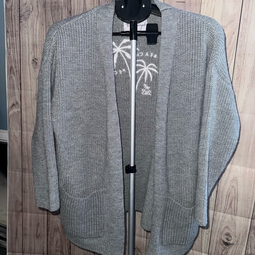The Beach People Gray Open Cardigan Palm Tree Knit | Women’s M/L | 🌴 NWOT